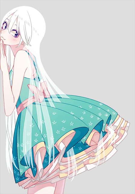 Cute Anime Girl With White Hair Beautiful Dress