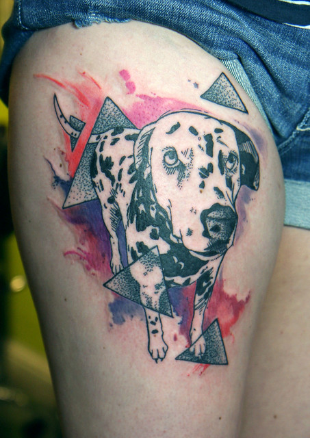 geometric watercolor dalmation tattoo