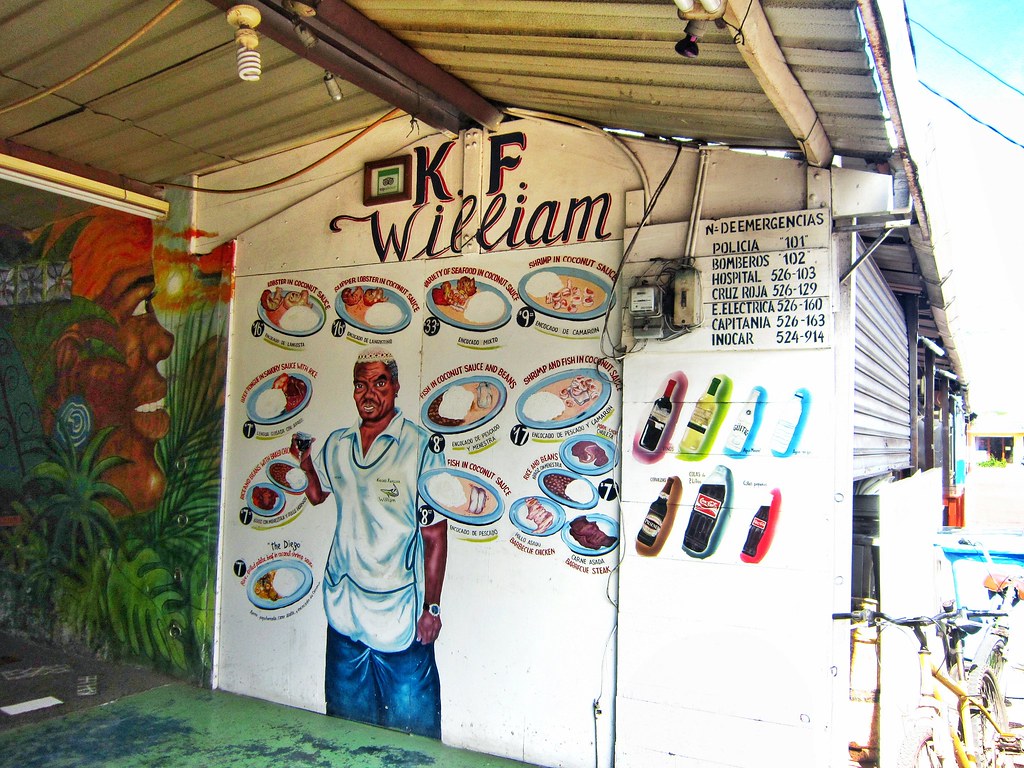 Street art showing William's Restaurant menu, Santa Cruz island in the Galapagos