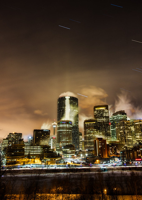 Star Trails over Calgary on a Cold Winter Night - Surviving the Arctic Vortex