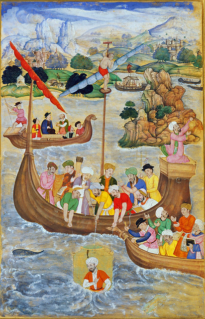 Alexander is lowered into the sea, Folio from a Khamsa 4d (Quintet) of Amir Khusrau Dihlavi (1253–1325) - NYC MET