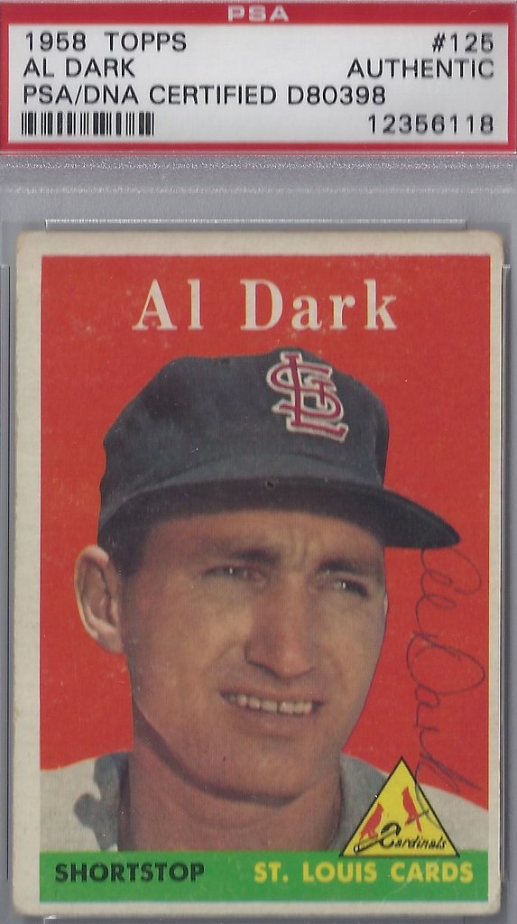 1958 Topps - Alvin Dark #125 (Shortstop / Manager) - PSA Certified (b. 7 Jan 1922 - d. 13 Nov 2014 at age 92) - Autographed Baseball Card (St. Louis Cardinals)
