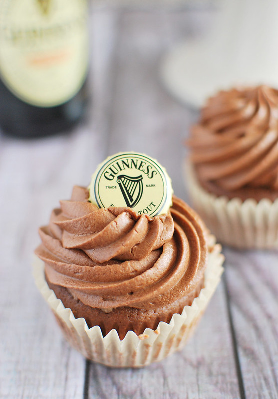 Chocolate Stout Cupcakes - chocolate cupcakes made with Guinness and topped with a dreamy chocolate buttercream frosting. You have to make these for St. Patrick's Day!
