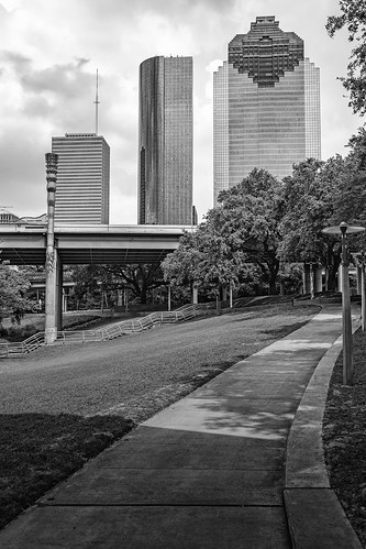 Houston Skyline From Buffalo Bayou Park by mikeschaffnerphotography.com, The Houston skyline from Buffalo Bayou Park.  The three building are from left to right: One Shell P