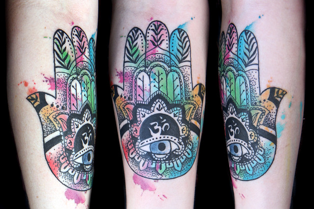 watercolor hamsa tattoo