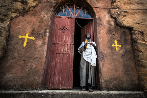 Orthodox priest at Wukro Chirkos is a monolithic church, tigray