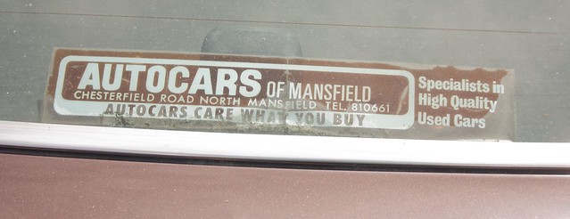 Autocars of Mansfield car dealer sticker on 1979 Datsun 280C Saloon