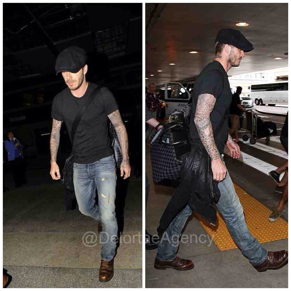 David Beckham toting Louis Vuitton Neo Greenwich bag