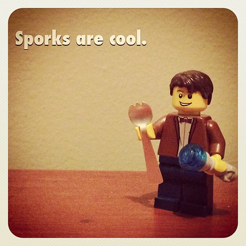 'Bow ties are cool.' 11th Doctor Who #doctorwho #spork #lego #legominifig #minifig #minifigures #sporkclub