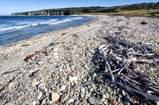 Beach at the mouth of the Wairaurahiri River, Fiordland, New Zealand