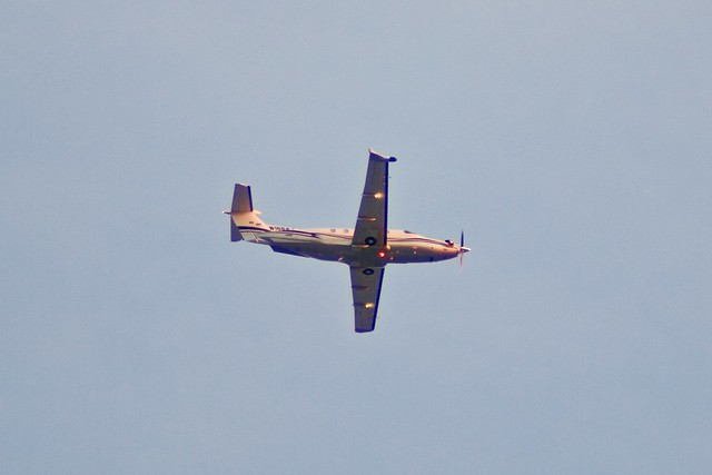 Pilatus PC-12 turboprop single flies over SJC P6063591