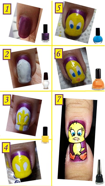 Steps for Tweety Nail Art