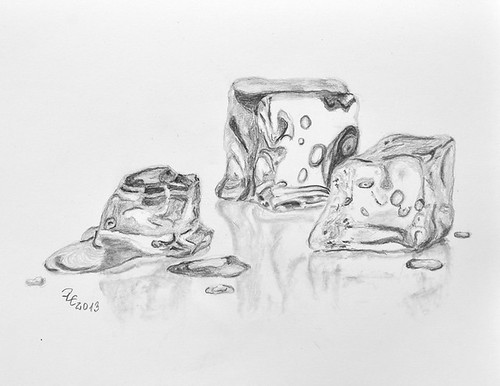 Melting Ice Cubes | Drawing with black pencil on paper. | Rolf