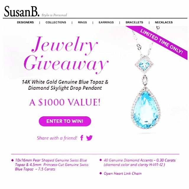 Enter to #win a 14K white #gold #genuine #blue #topaz & #diamond #skylight #drop #pendant @susanb_com #susanb #fashion #jewelry #giveaway #contest #necklace #style #styleispersonal #sweepstakes #gift #share