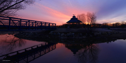 park bridge trees sunset sky color reflection nature water weather clouds sunrise season landscape outdoors gazebo kansas cpimages