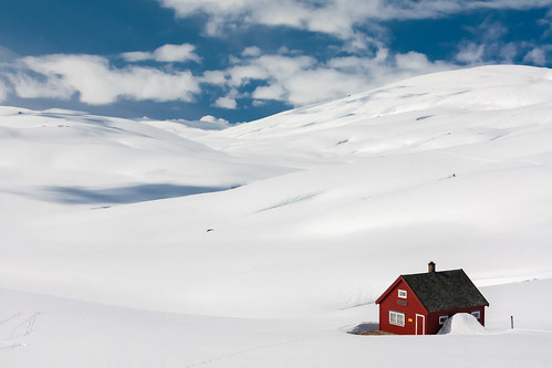 winter red white house snow cold ice norway landscape frozen spring sunny sognogfjordane