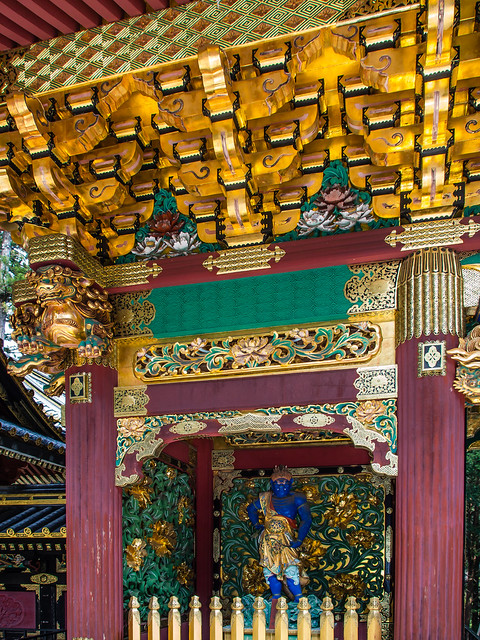 Fantastic decoration on the shrine to a deity at the Futurasan complex of Shinto temples in Japan