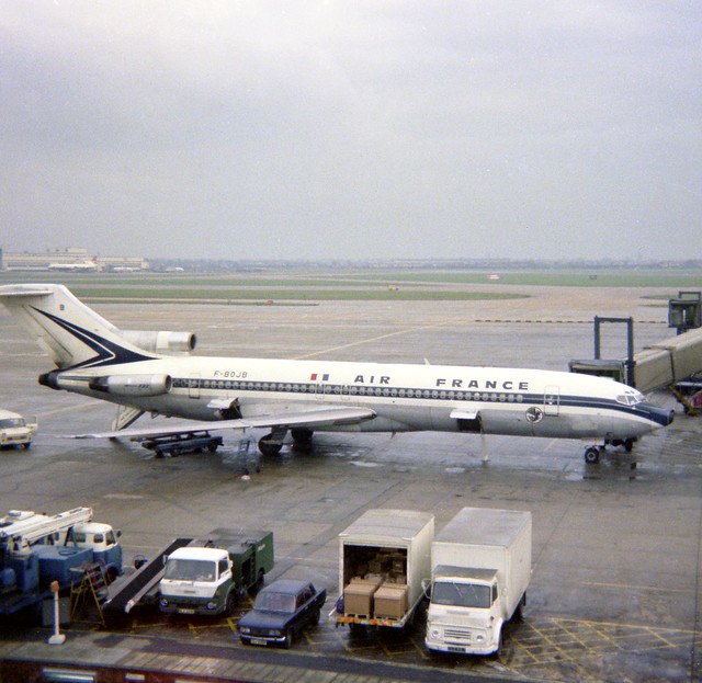 F-BOJB Air France Boeing 727-228 in original livery seen from the Queen's Building at London Heathrow