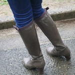 heeled brown rain boots
