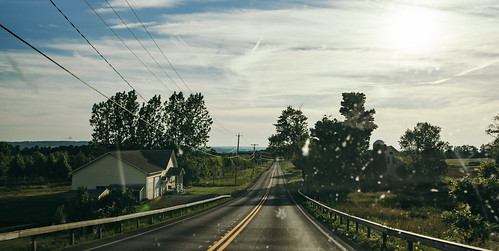 road street trees summer house ny newyork car rural landscape evening us driving unitedstates farm country powerlines guardrail manlius peckhill