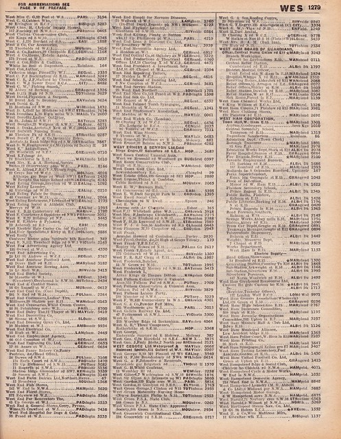 GPO London Area Telephone Directory - March 1928 - page 1279 WES