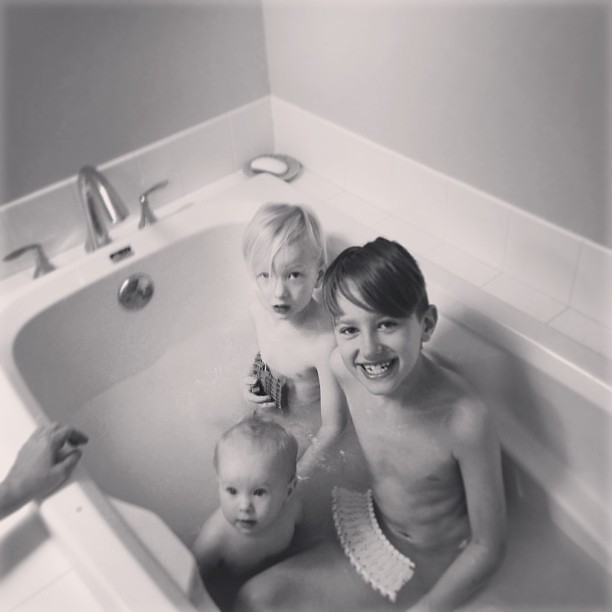 Boys were taking a bath when we got to Grammy's and Percy demanded to ...