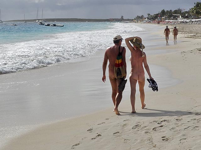 morning, beach, nude, island, saintmartin, couple, stmartin, topless, tropi...