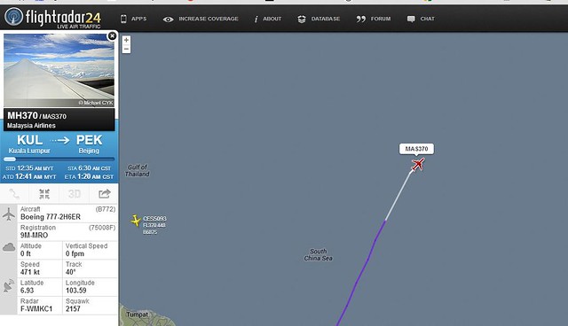 Last Position of MH370 on FR24