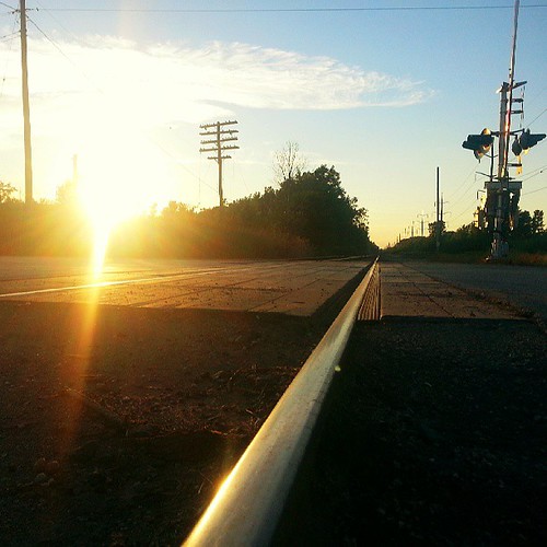 Love the sunset! #railroad #tracks by banyukandrey, square squareformat normal iphoneography instagramapp uploaded:by=instagram foursquare:venue=505355c