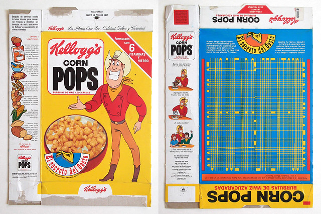 1986 Kellogg's Corn POPS Cereal Box Mexico Mexican