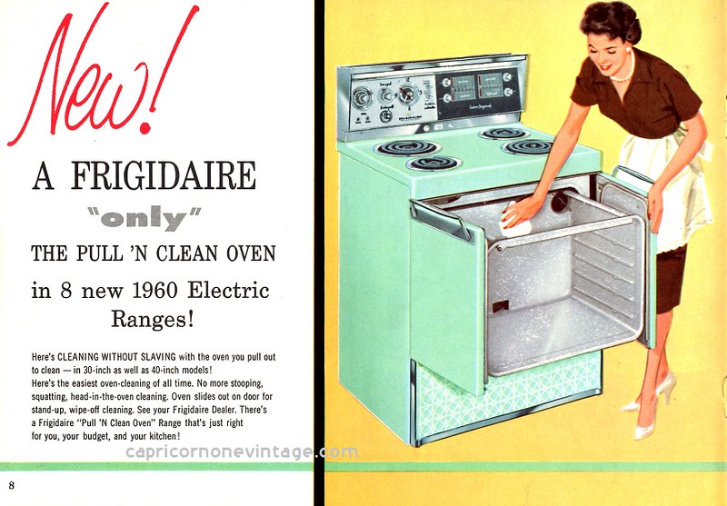 1960 frigidaire home appliances catalog, pull 'n clean oven…