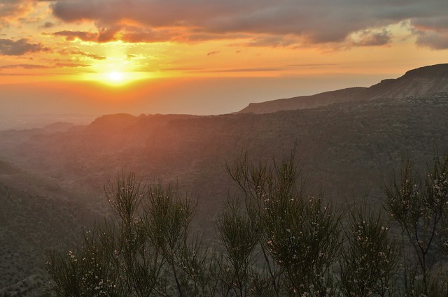Sunset over Wadi Araba in Dana.