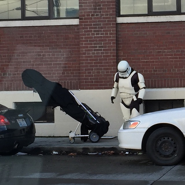 'Dude, where's my AT-AT?' #seattle #gameday #seahawks #stormtrooper #starwars #thingsyouseeinseattle #weird #theweedisstrongwiththisone