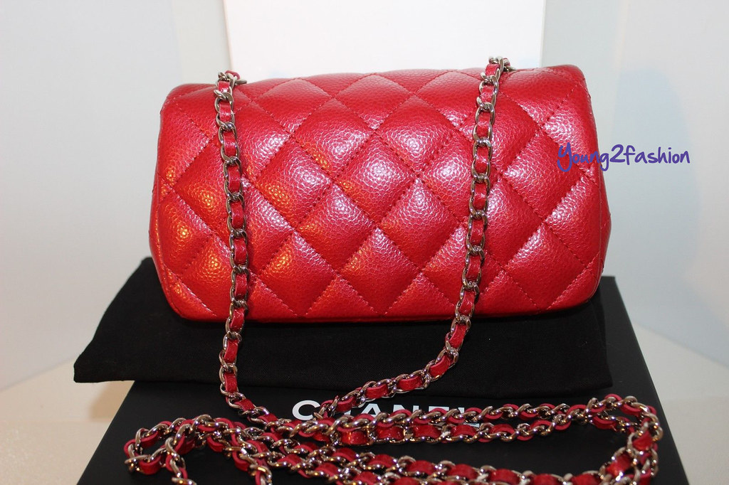 CHANEL Red Caviar Leather Mini Flap Bag Silver6副本