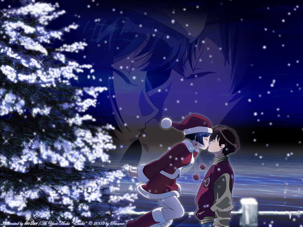 Merry Christmas Anime Girl Boy Night Kiss Hd Wallpaper S Flickr