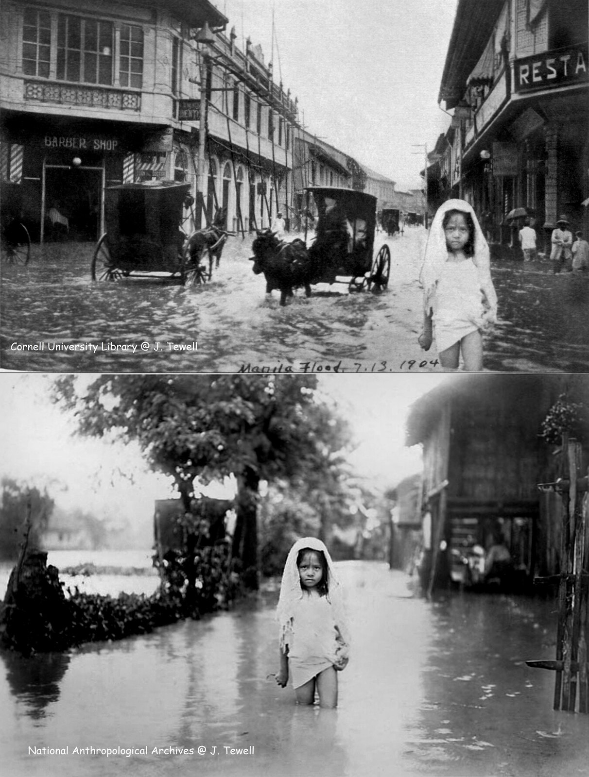 A young girl walking in floodwater, Manila, Philippines, July 1904