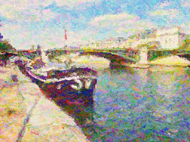 Barge on Seine river. Paris.
