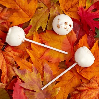 Three cake pops on a bed of orange and red fall leaves | Flickr
