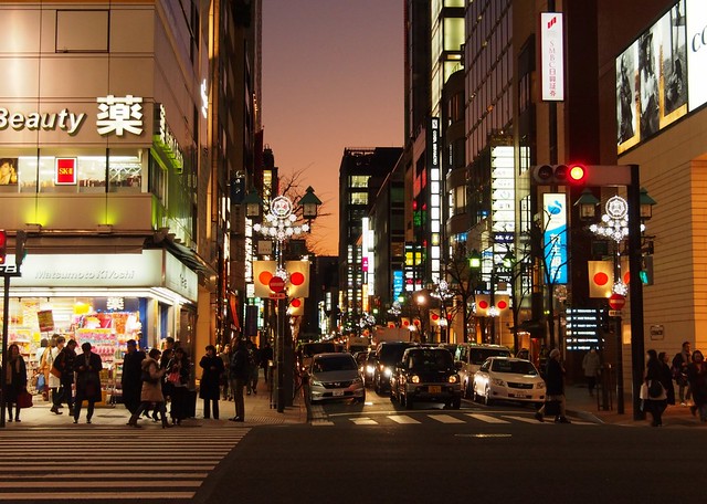 Tokyo street scene at sunset