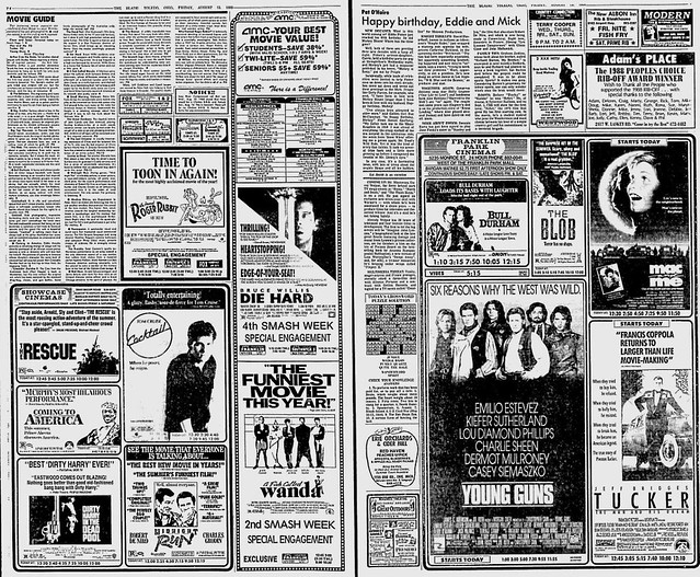 Movie section from Toledo Blade newspaper (Aug 12, 1988)