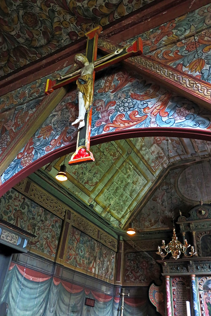 Crucifix and ceiling of the Røldal Stave Church