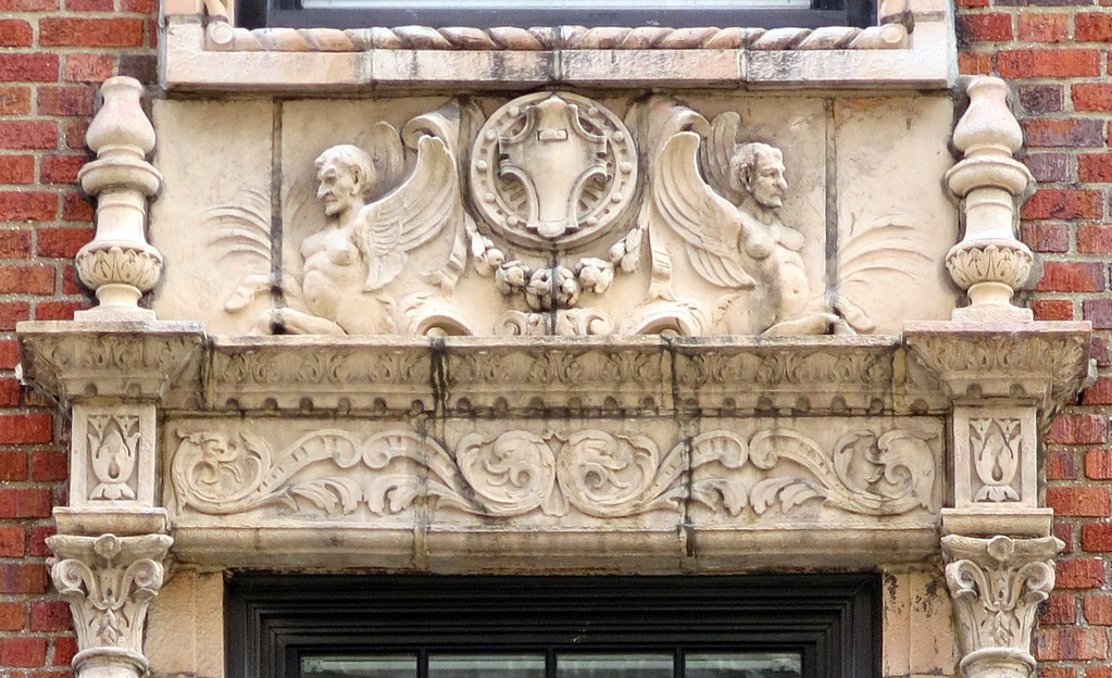 Marble window decoration, Devonshire House (1928), 28 East 10th St. at University Place, Greenwich Village, New York