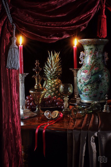 Still Life: Opulence with Pineapple. Modelled in the style of Pieter de Ring, 17th Century Dutch still life painter.