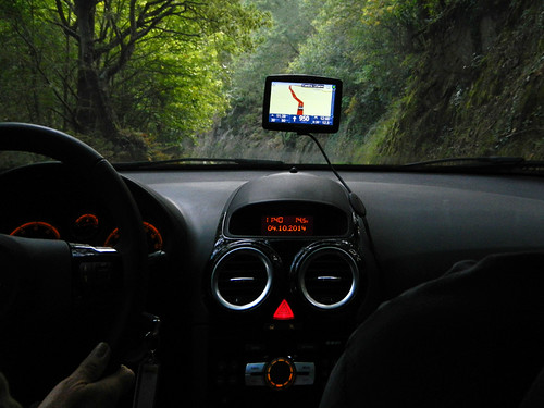 Our spooky looking GPS and dashboard on the Ruta de Ribeira Sacra in northern Spain