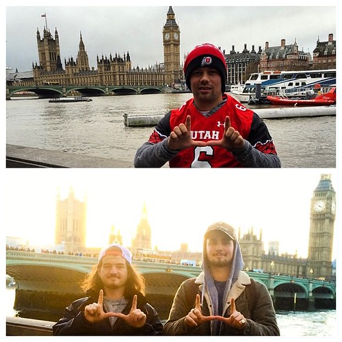 #FlashTheUFriday: Cheerio 'ol chaps from #BigBen in #London! Thanks to @wheatz14 (top) and @tommott & @justinglaittli for reppin' the U in the UK! #GoUtes! #UofU #universityofutah #FlashTheU
