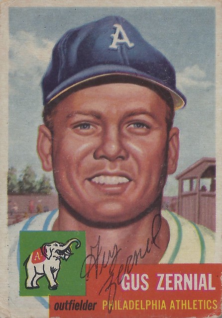 1953 Topps - Gus Zernial #42 (Outfielder) (b. 27 Jun 1923 - d. 20 Jan 2011 at age 87) - Autographed Baseball Card (Philadelphia Athletics)