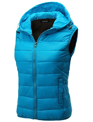 Thanth Womens Fitted Active Puffer Vest Jacket with Hoodie BLUE Small Reviews