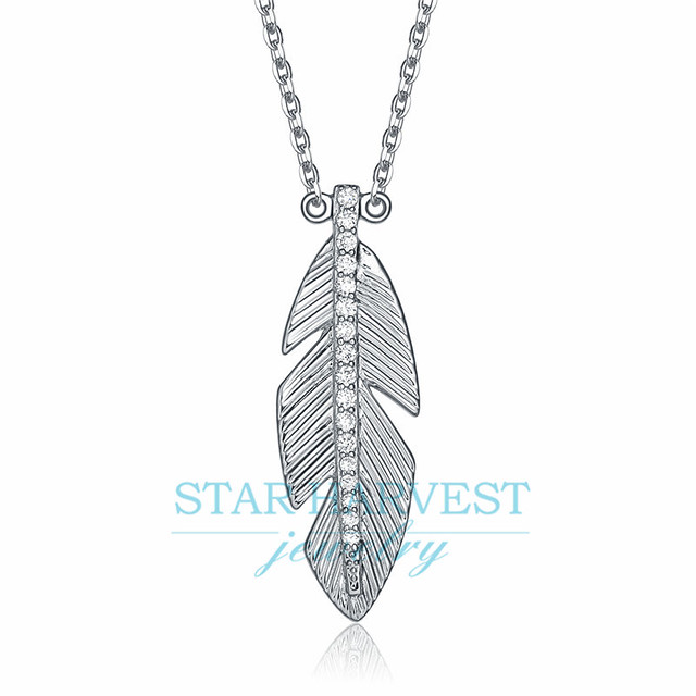 SJ-0036-P Sterling silver necklaces with silver feather pendant jewelry
