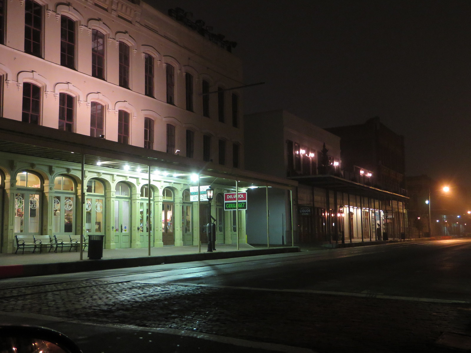 Cold, Foggy, and Empty Night, The Strand Historic District, Galveston, Texas