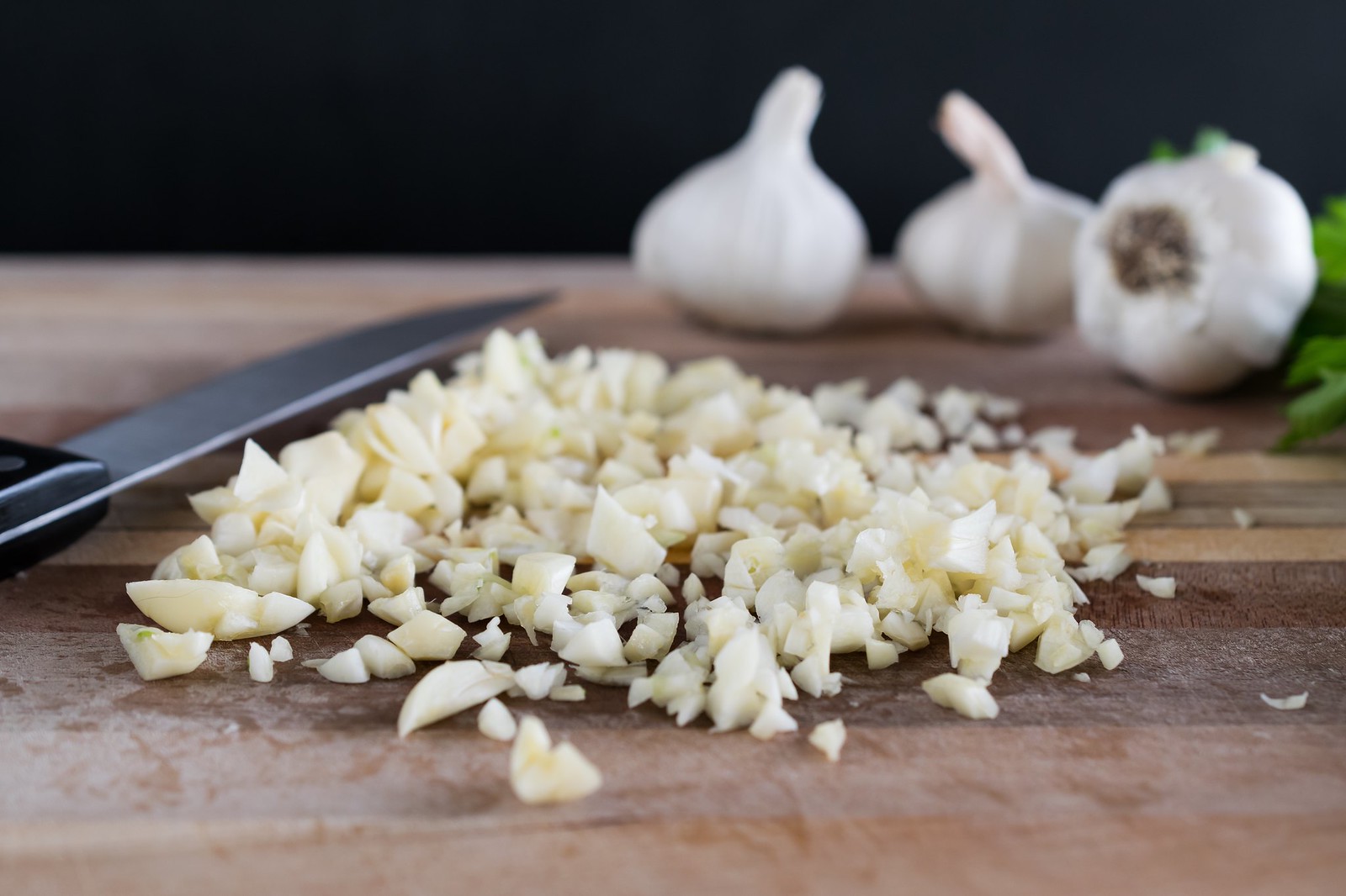 chopping the garlic